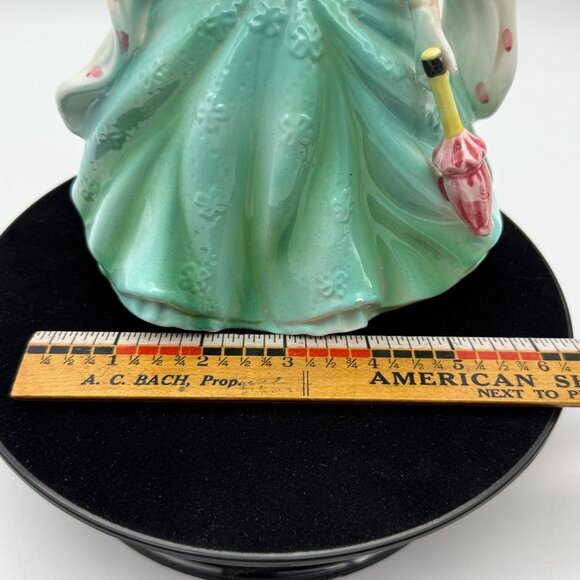 Vtg Rubens Blonde Lady Planter Figurine 583 Green Dress Pink Parasol USA Ceramic - Picture 10 of 11